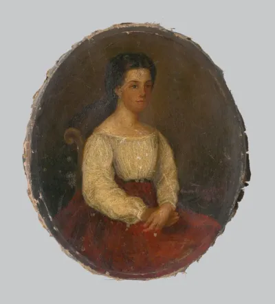 Portrait of a Woman in White Bodice and Red Skirt