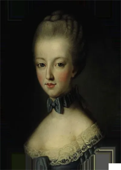 Portrait of a young lady wearing a blue ribbon