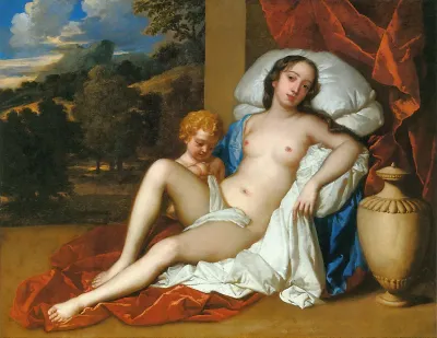 Portrait of a young woman (either Barbara Villiers or Nell Gwyn) and child, as Venus and Cupid