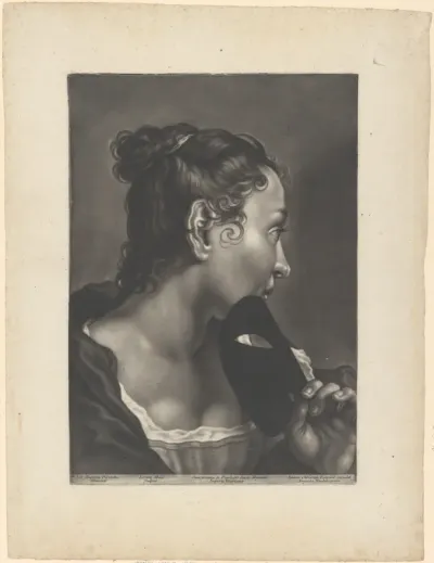 Portrait of a Young Woman Holding a Mask
