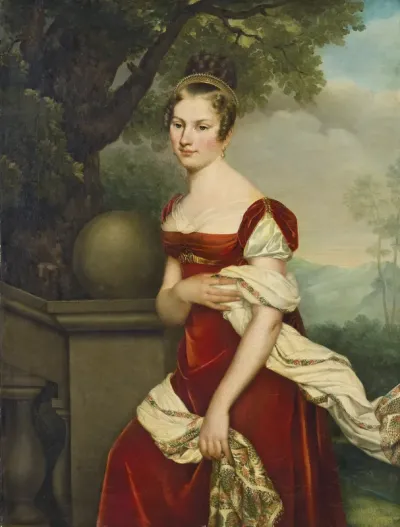 Portrait of Aglaé-Constance Boudard in red velvet dress