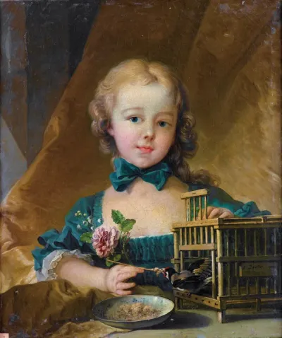 Portrait of Alexandrine Le Normant d'Étiolles, playing with a Goldfinch
