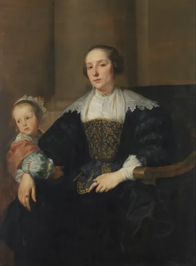 Portrait of Anna van Thielen, wife of the painter Theodoor Rombouts with their daughter