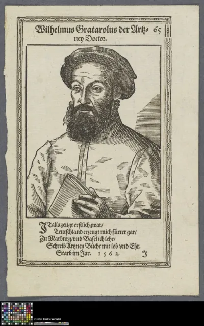 Portrait of Guglielmo Gratarolo, Italian humanist scholar