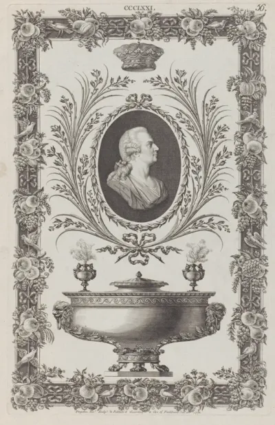 Portrait of the Duke of Northumberland,  Vase and Ornamental Frame, no. CCCLXXI, plate 56 from "Designs for Various Ornaments"