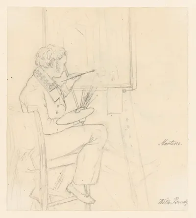 Portrait of the Painter Ditlev Martens at Work Behind and Easel; verso: An Artist Sketching