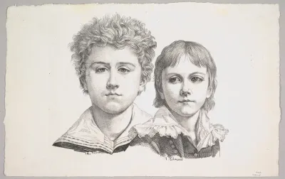 Portrait of the Rabe Children: Hermann, age 14 and Edmond, age 7 (recto); Proof before corrections of small faults in the images (verso)