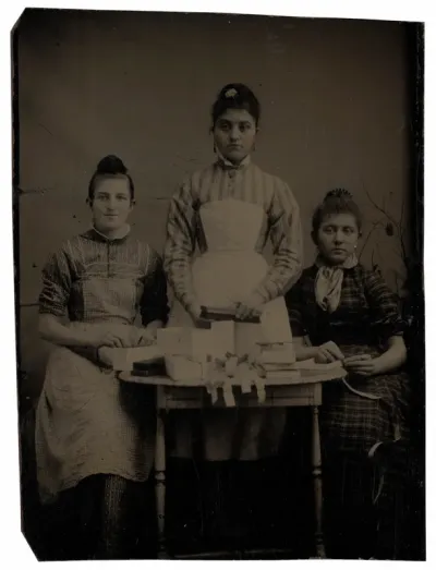Portrait of Three Woman Making Pasteboard Boxes
