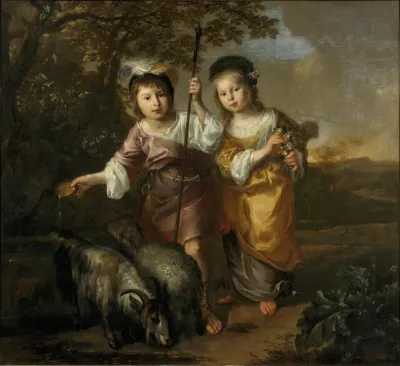 Portrait of Two Children Dressed as Shepherds