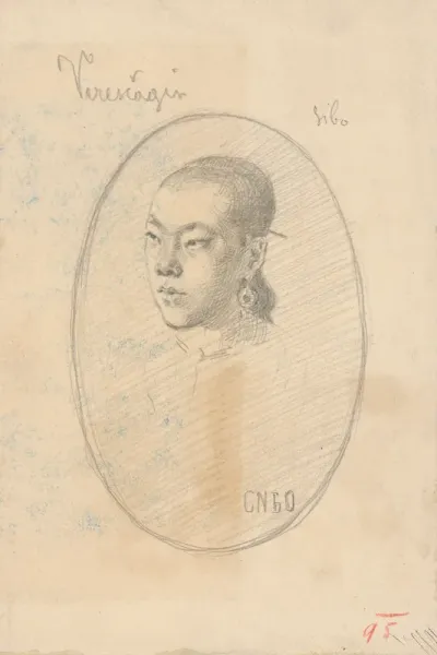 Portrait Study of a Woman Sibo with Earrings -  According to Vereshchagin