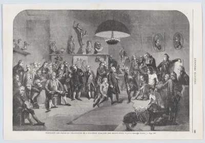 Portraits des premiers fondateurs de l'Académie Anglaise des Beaux-Arts (Portraits of the founding members of the Royal Academy of Arts, London), from "L'Univers Illustré"