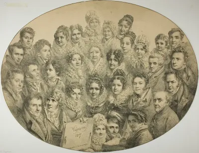 Portraits of 31 people in an Oval