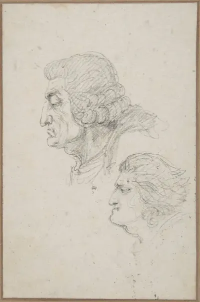 Portraits of Jean-Baptiste-Joseph Gobel (1727-1794), Bishop of Paris in 1792-93, and Pierre-Gaspard Chaumette (1763-1794), Procurator of the Commune in 1792, sketched on the way to the guillotine, April 12, 1794.
