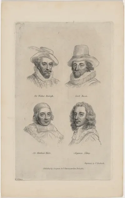 Portraits of Sir Walter Raleigh, Lord Bacon, Algernon Sidney, and Sir Matthew Hale
