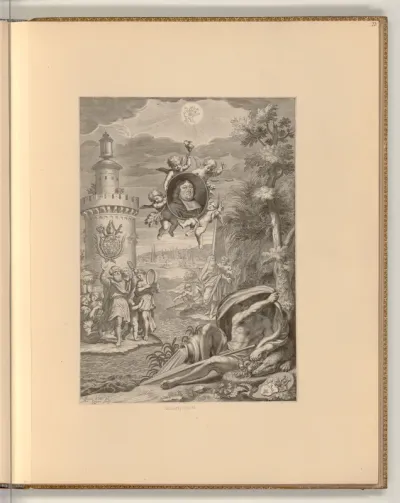 Porträt eines Bischofs von Venedig in einem Medaillon, allegorisches Beiwerk
