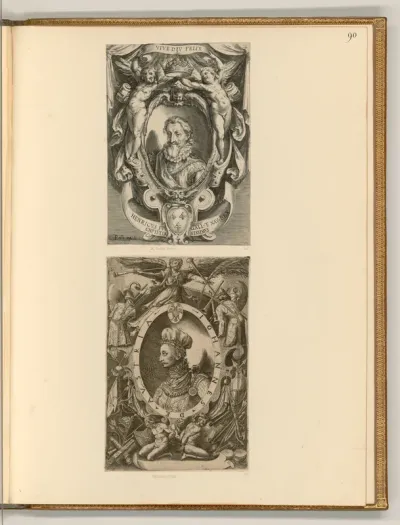 Porträts Heinrich IV., König von Frankreich; Juan de Austria, mit allegorischen Beiwerk umgeben