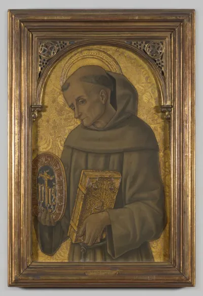 Portret "De heilige Bernardinus van Siena" tempera en olie op hout door Vittore Crivelli, 1479- ca. 1484, Marche