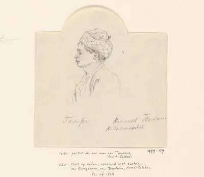 Portret in profiel van Tampi, een man van Tondano, Noord-Celebes