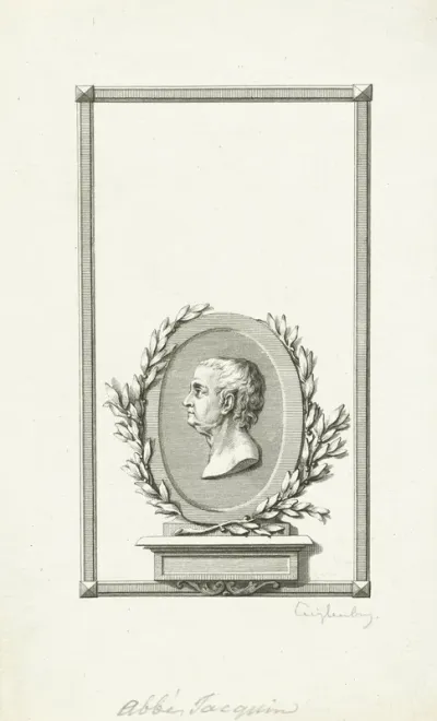Portret van Abbé Jacquin in ovaal met olijftakken