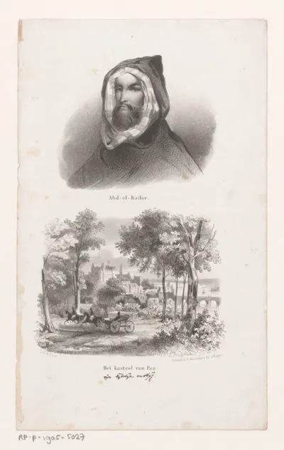 Portret van Abd al-Kader en het kasteel in Pau