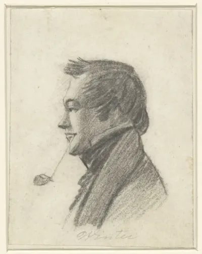 Portret van Abraham Hendrik Winter, en profil met pijp in de mond