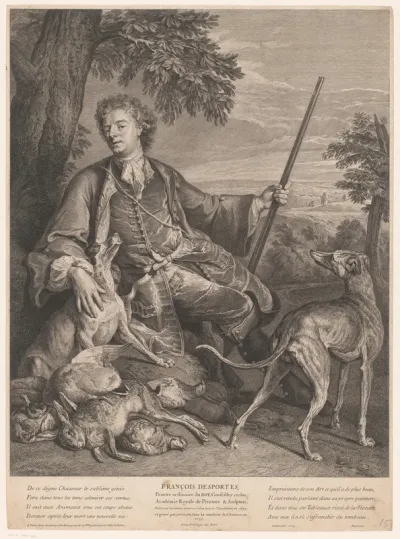 Portret van Alexandre-François Desportes na de jacht