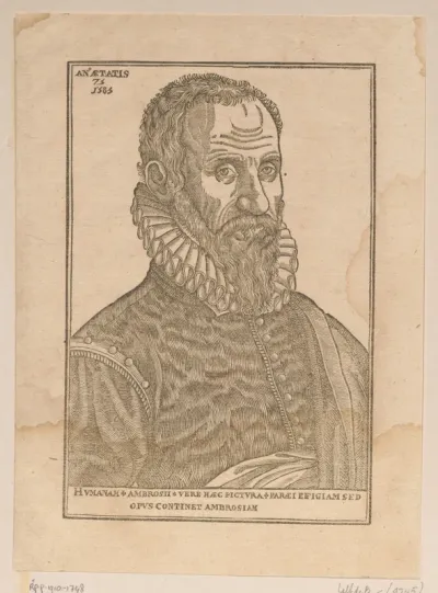Portret van Ambroise Paré op 75-jarige leeftijd