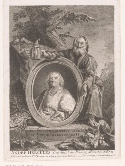 Portret van André-Hercule de Fleury, getoond door Diogenes