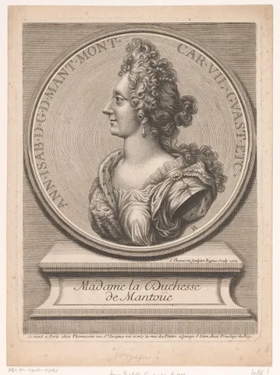 Portret van Anna Isabella Gonzaga en profil op een medaille