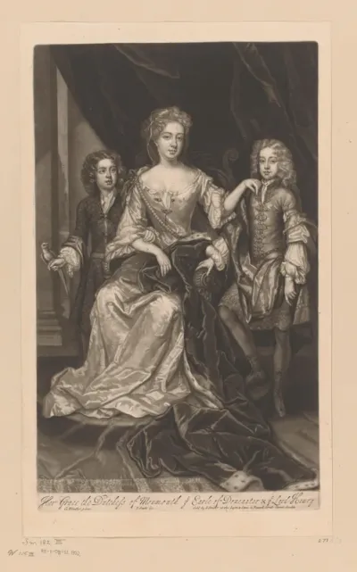 Portret van Anne Scott en haar zoons James en Henry