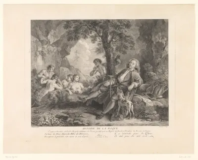 Portret van Antoine de Laroque in een landschap met muzen