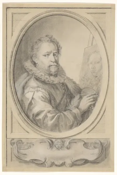 Portret van Bartholomeus Spranger, het portret van zijn vrouw schilderend