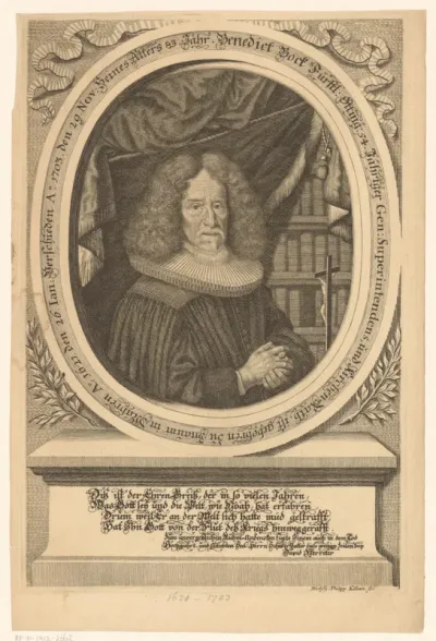Portret van Benedict Bock op 83-jarige leeftijd