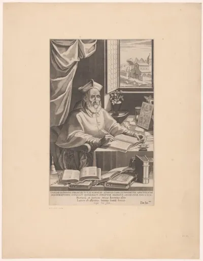 Portret van Caesar Baronius in zijn studeerkamer