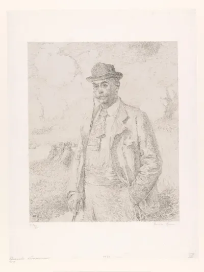 Portret van Camille Lemonnier in een landschap