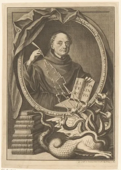 Portret van Casimiro Galiberti met zevenkoppige draak