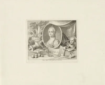 Portret van Catharina de Grote, omringd met attributen