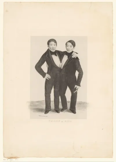 Portret van Chang en Eng Bunker