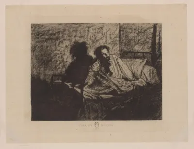 Portret van Charles Meryon zittend in bed