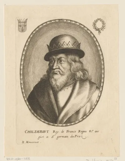 Portret van Childebert I, koning der Franken op 45-jarige leeftijd