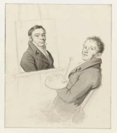 Portret van Christiaen Andriessen die een portret van Izaak Riewert Schmidt schildert