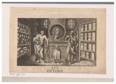 Portret van Christoph Horch in een kamer met allegorische figuren