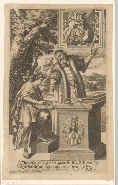 Portret van Christoph Philipp Richter die aan Thalia dicteert