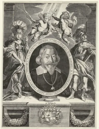 Portret van Christophor Urne met Minerva en Mars
