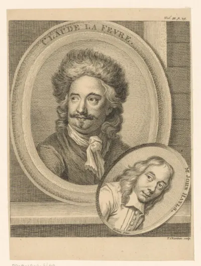 Portret van Claude Lefèbvre en John Hayls in een medaillon