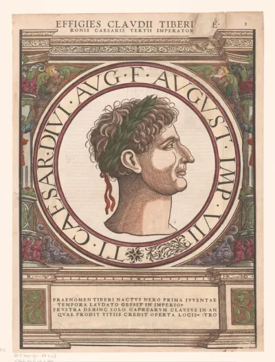 Portret van Claudius Tiberius in architectonische omlijsting
