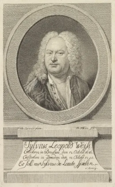 Portret van componist en luitspeler Sylvius Leopold Weiss