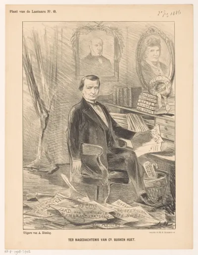 Portret van Conrad Busken Huet in zijn werkkamer
