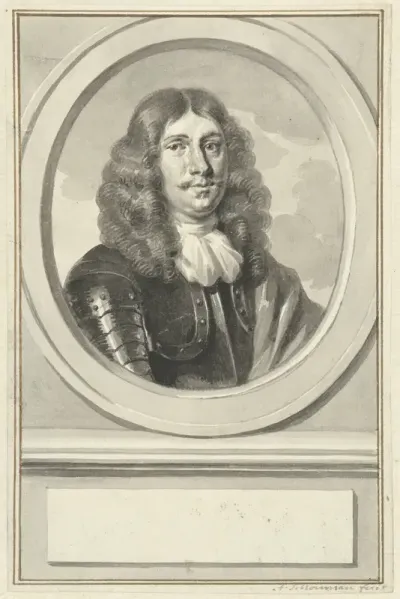 Portret van Cornelis Evertsen in wapenrusting, in ovaal, naar rechts