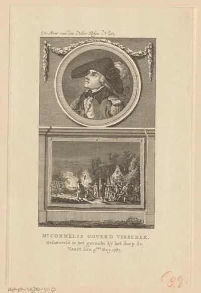 Portret van Cornelis Govert Visscher en het vuurgevecht bij Vreeswijk